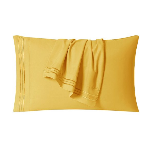 Bed Sheets Set 4 Piece Deep Pocket Full Queen King - Yellow - Picture 6 of 7